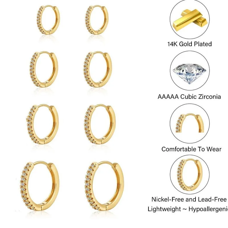 14k Gold Plated Hoop Earrings Set