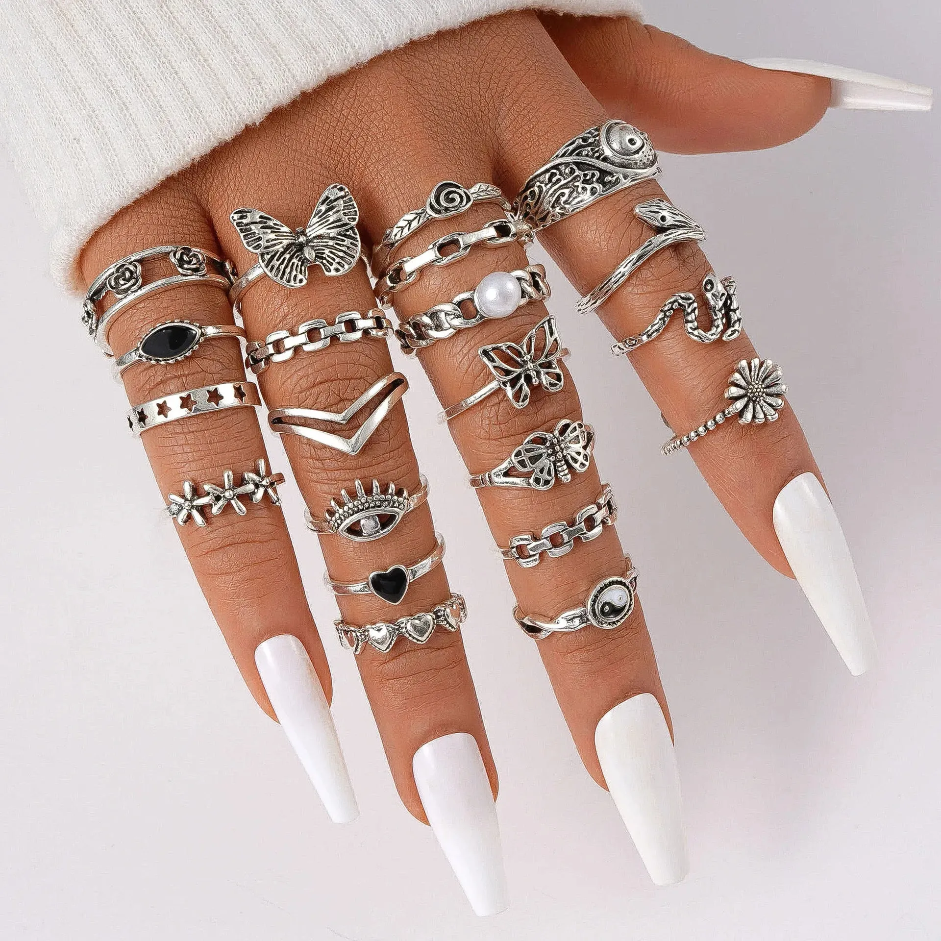 21pcs Goth Boho Ring Set