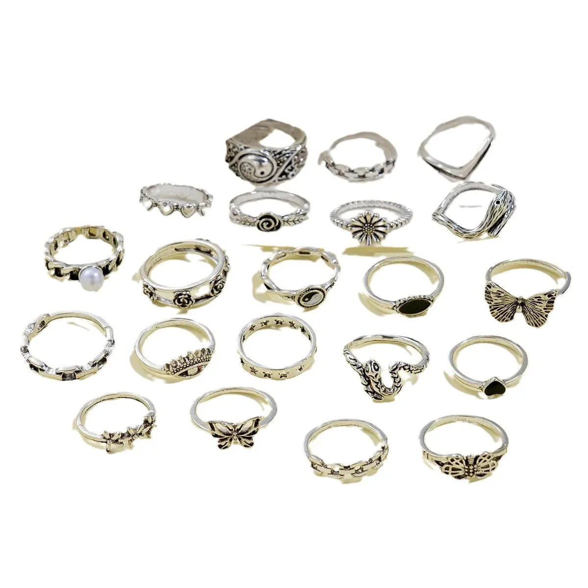 21pcs Goth Boho Ring Set
