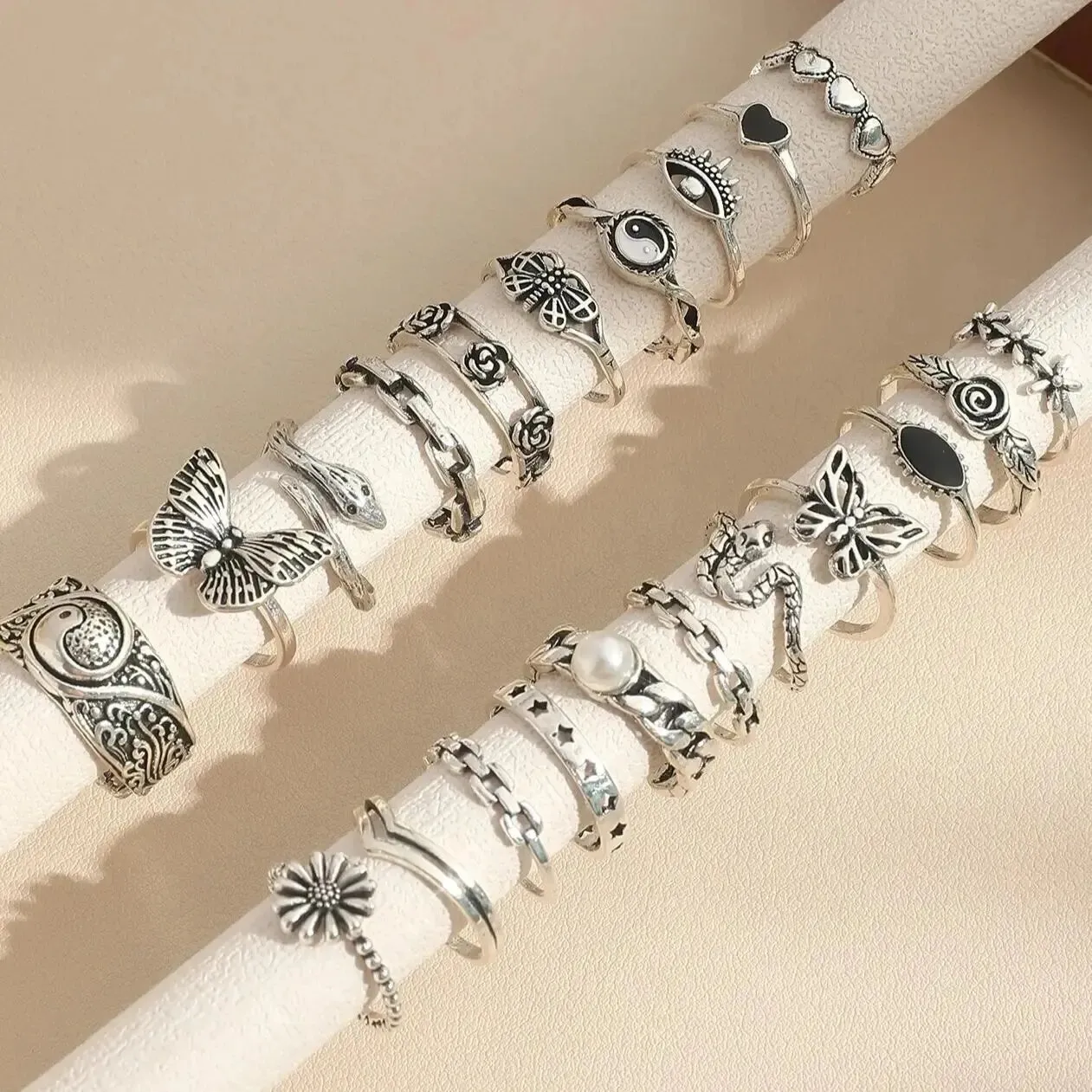 21pcs Goth Boho Ring Set