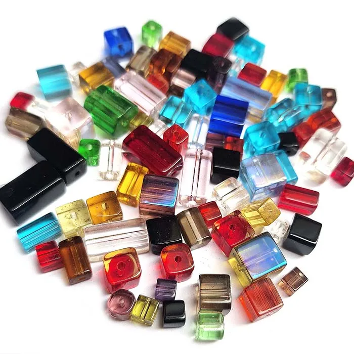 50 Grams Pkg. Cube shape mix colors and mix sizes crystal glass beads