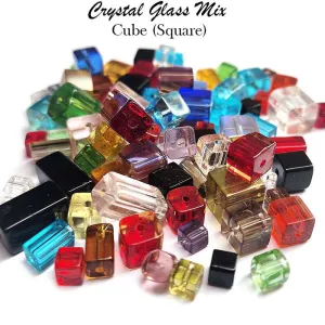 50 Grams Pkg. Cube shape mix colors and mix sizes crystal glass beads