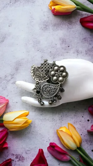 Aadara Silver Lookalike Oxidised Finger Ring