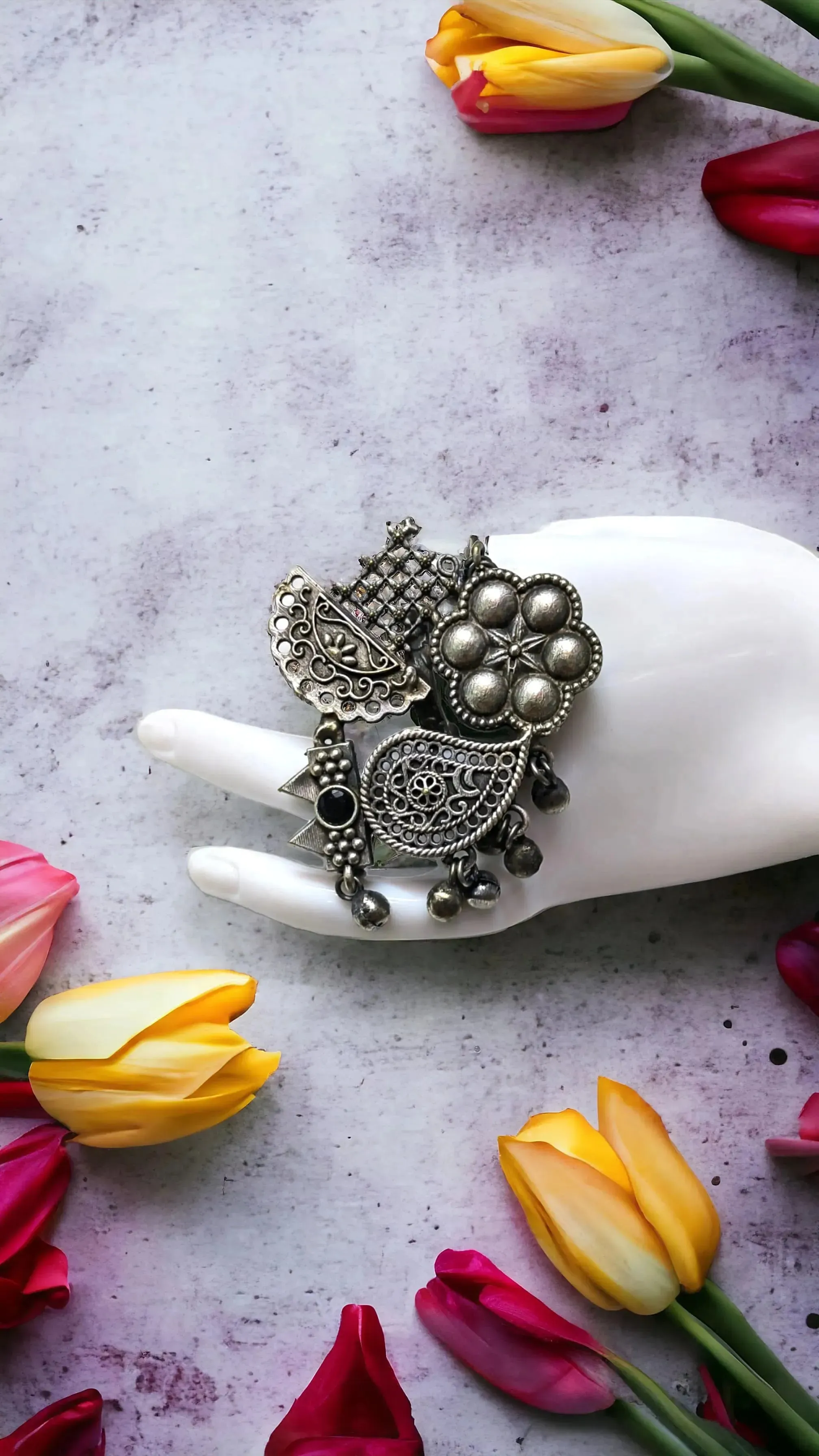 Aadara Silver Lookalike Oxidised Finger Ring
