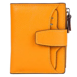 AINIMOER Women's RFID Blocking Leather Small Compact Bi-fold Zipper Pocket Wallet Card Case Purse(Lichee Yellow)