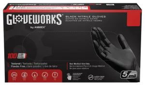 Ammex GlovePlus Black Nitrile Industrial Powder-Free 5 Mil Disposable Gloves (100 Pack)