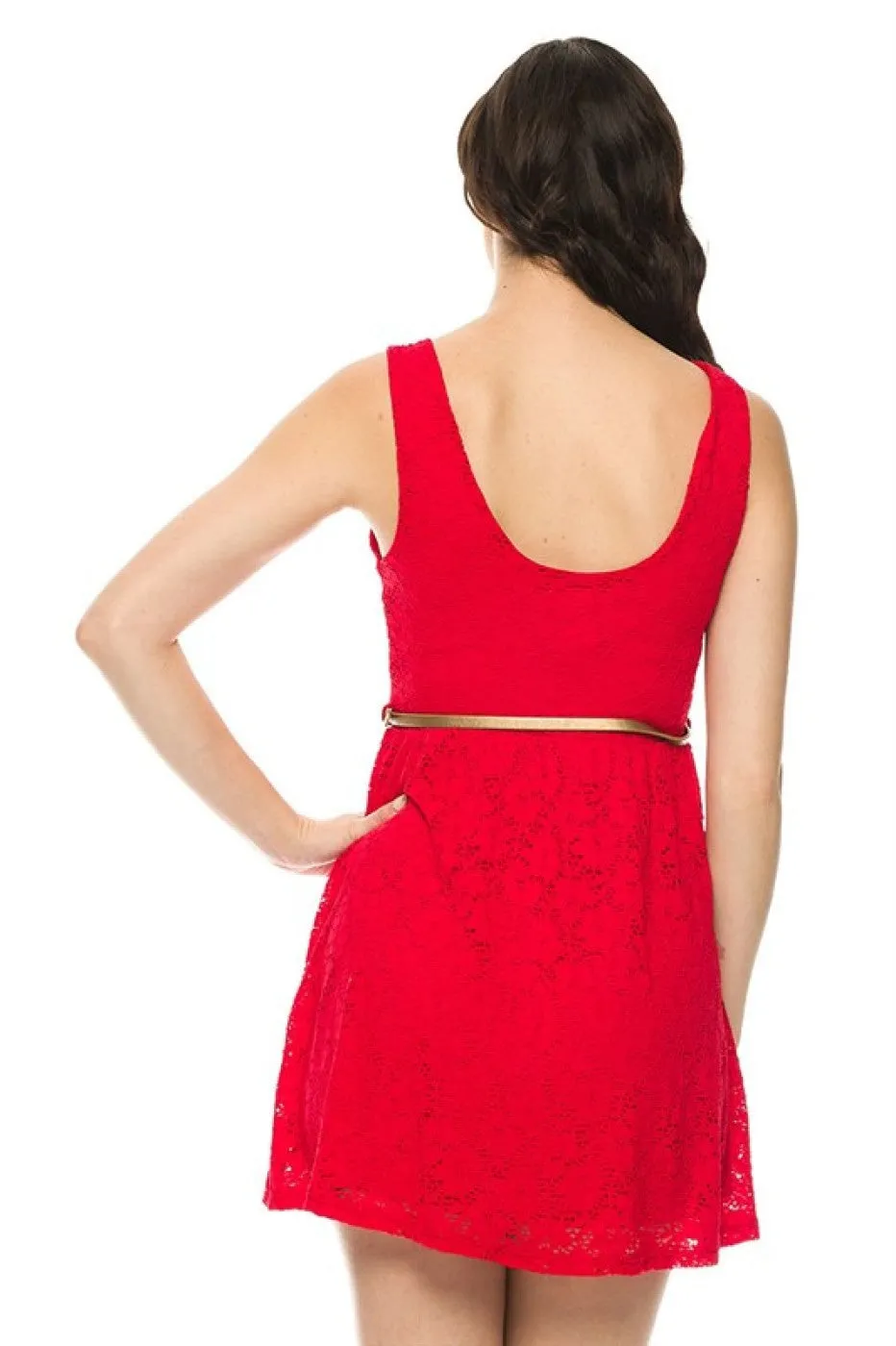 Belted Fit & Flare Lace Cocktail Dress