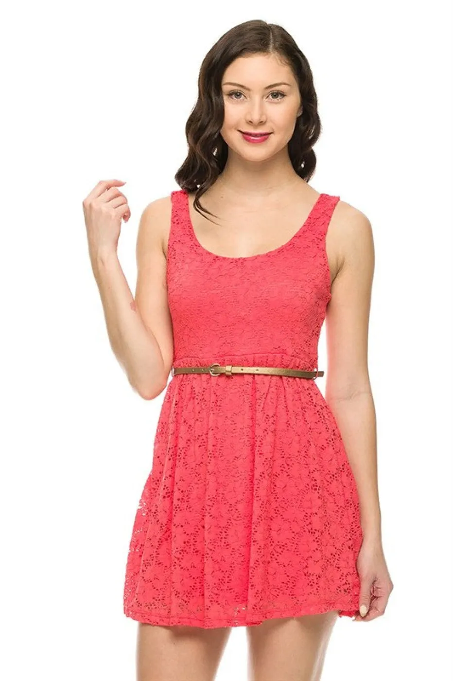 Belted Fit & Flare Lace Cocktail Dress
