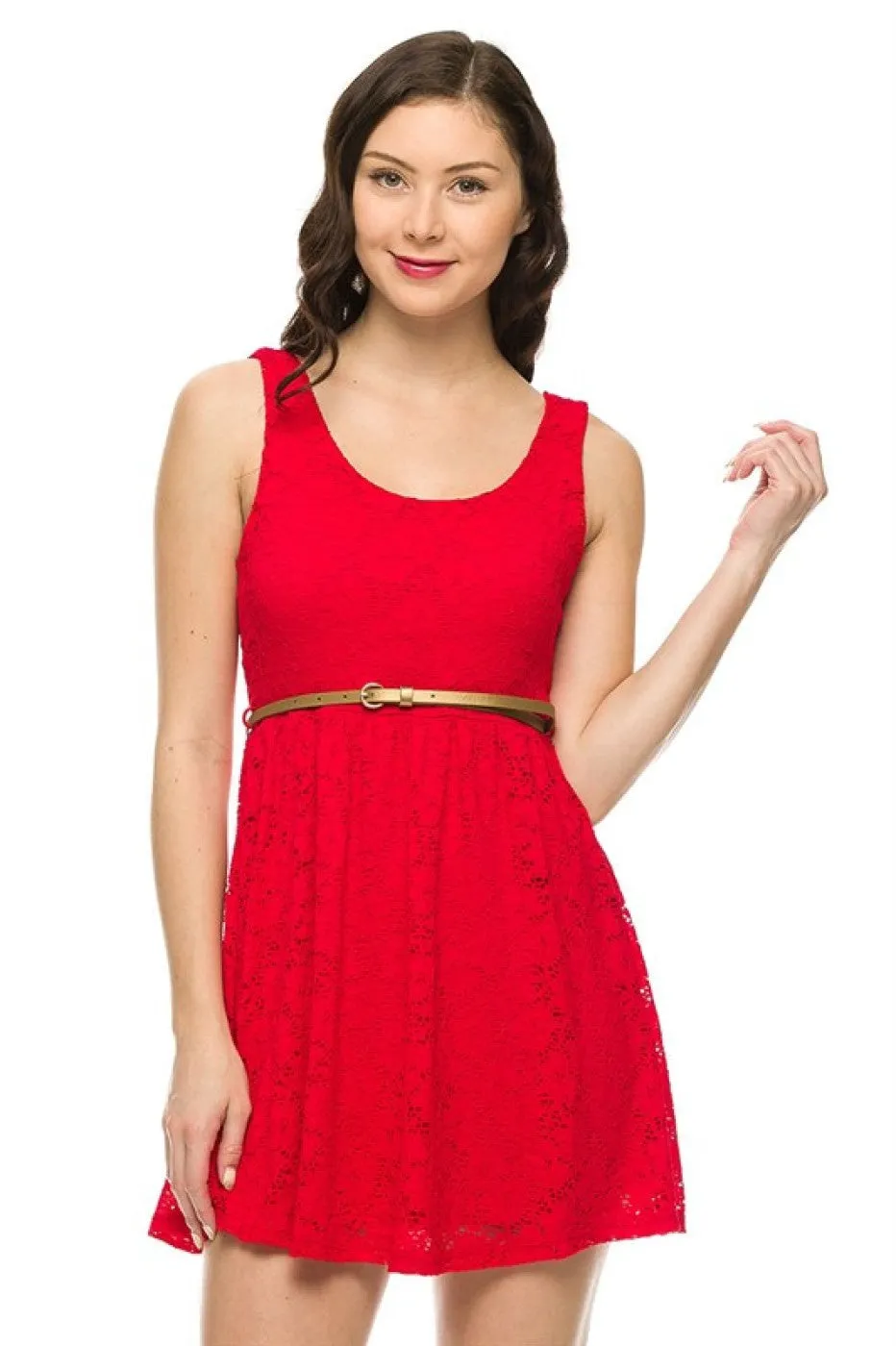 Belted Fit & Flare Lace Cocktail Dress