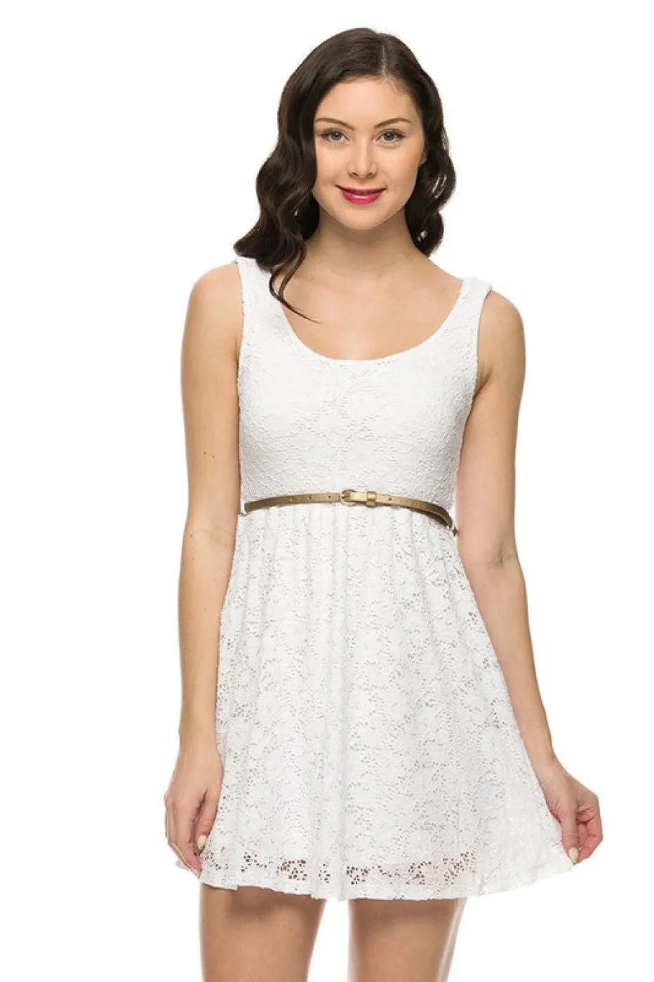 Belted Fit & Flare Lace Cocktail Dress