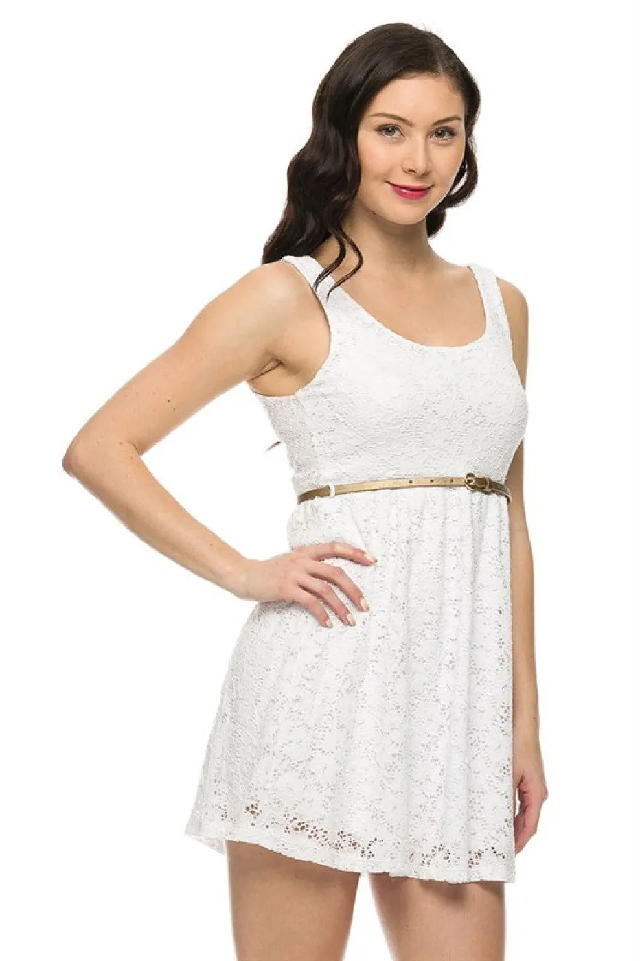 Belted Fit & Flare Lace Cocktail Dress