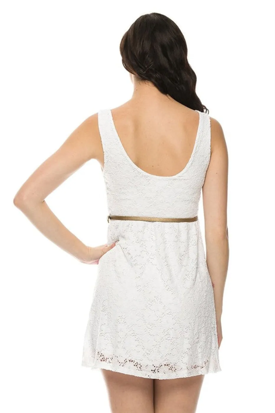 Belted Fit & Flare Lace Cocktail Dress