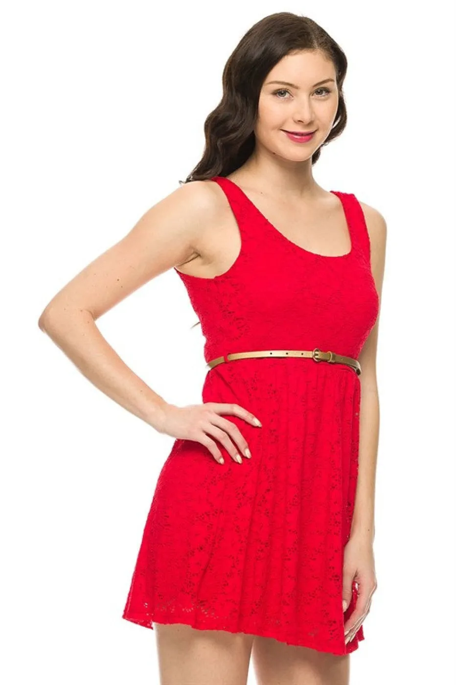 Belted Fit & Flare Lace Cocktail Dress