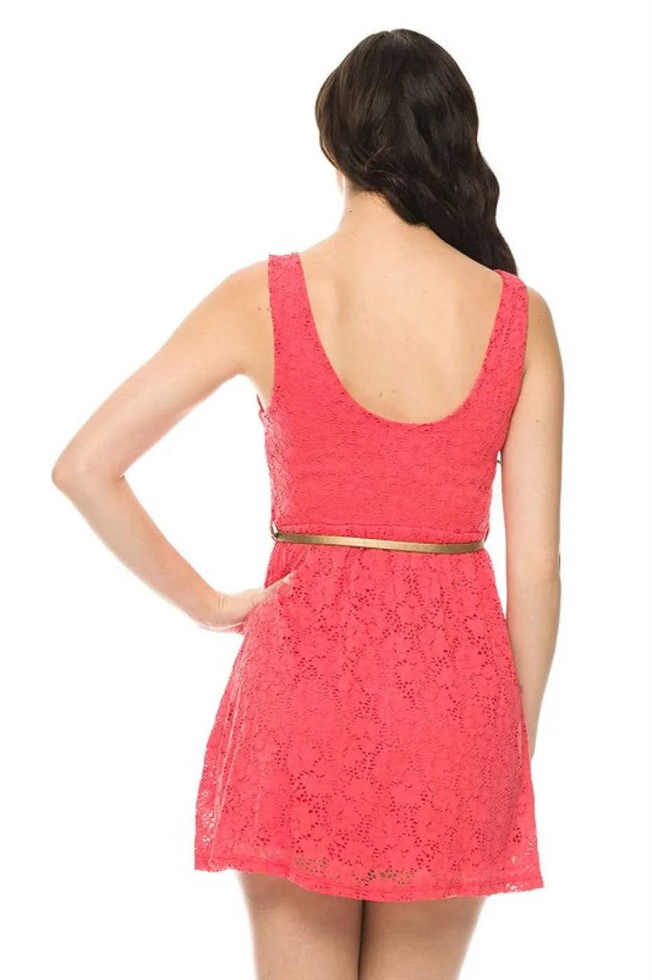 Belted Fit & Flare Lace Cocktail Dress
