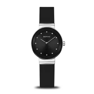 Bering Classic Ladies CZ & Black Silicone Strap Watch