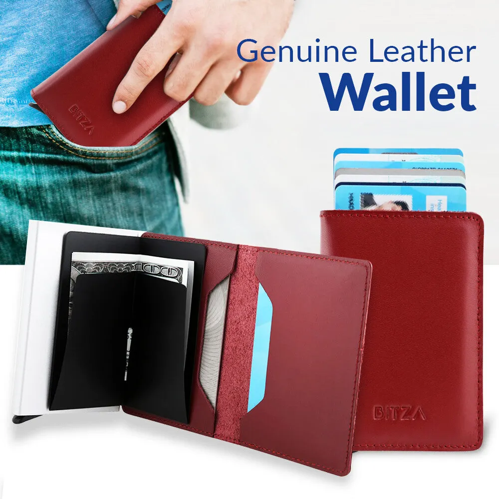 Bitza Ultra Slim Genuine Leather Card Holder Wallet with RFID Protection