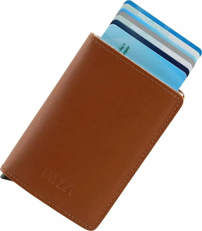 Bitza Ultra Slim Genuine Leather Card Holder Wallet with RFID Protection