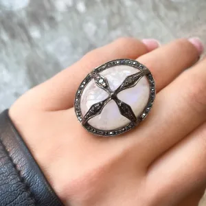 Black Diamond Moonstone Ring