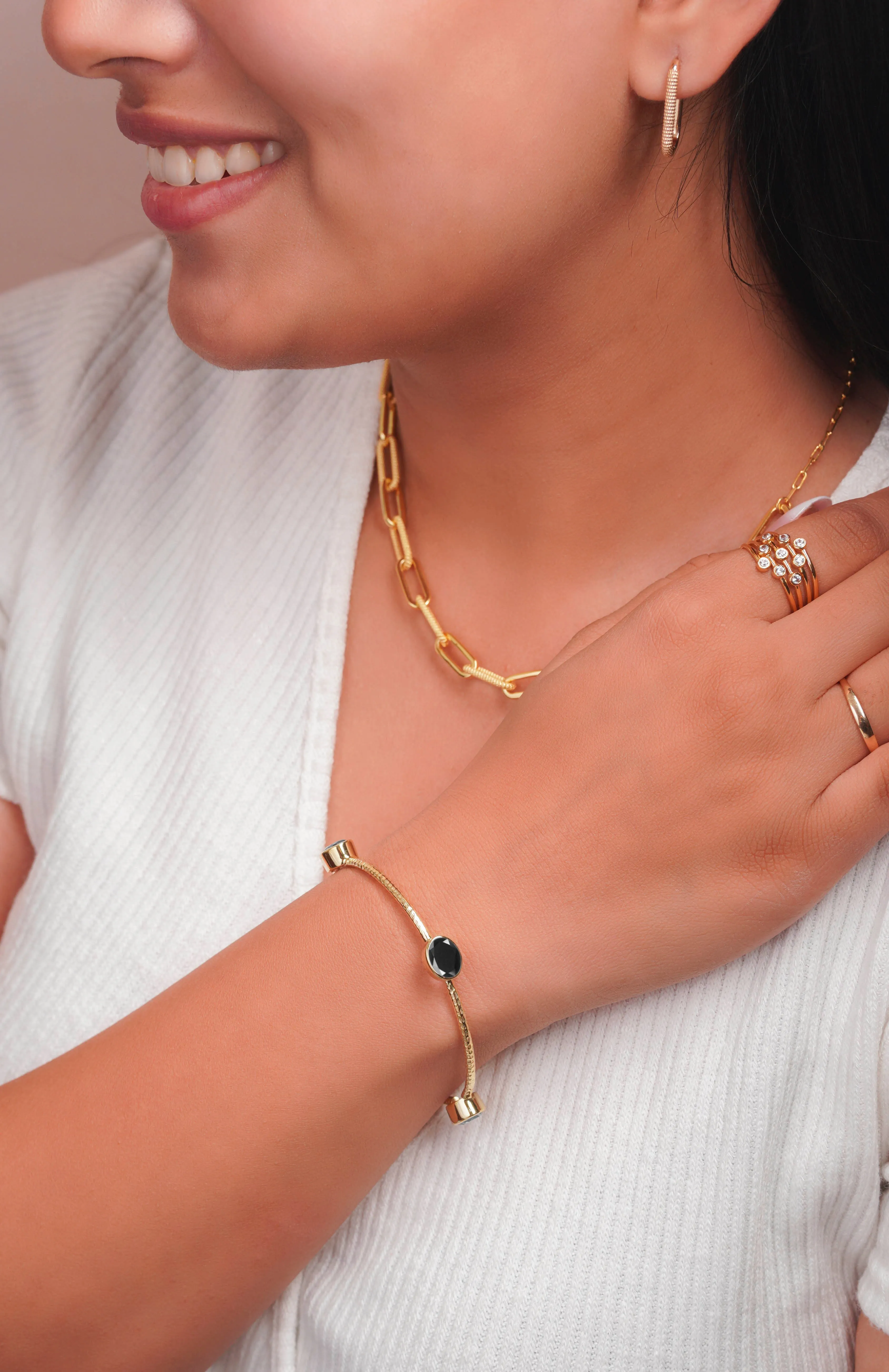 Black Onyx Hammered Vermeil Bangle