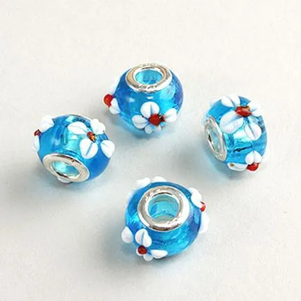 Blue Glass Flower Bead Charm