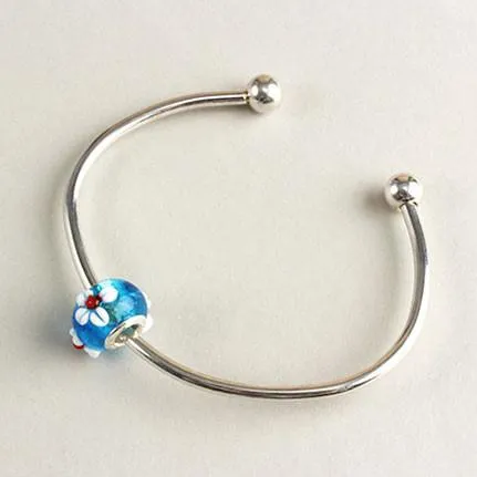 Blue Glass Flower Bead Charm