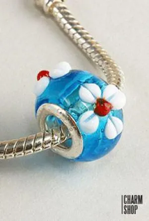 Blue Glass Flower Bead Charm