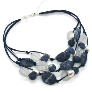 Blue Sodalite And Matte White Crystal Torsade Necklace