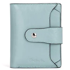BOSTANTEN Women Leather Wallet RFID Blocking Small Bifold Zipper Pocket Wallet Card Case Purse with ID Window Blue