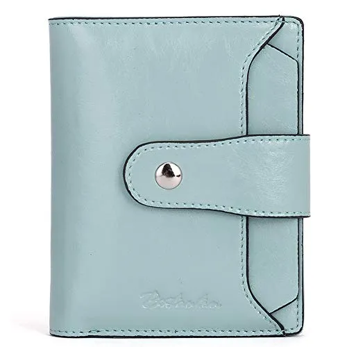 BOSTANTEN Women Leather Wallet RFID Blocking Small Bifold Zipper Pocket Wallet Card Case Purse with ID Window Blue