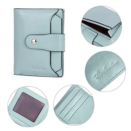 BOSTANTEN Women Leather Wallet RFID Blocking Small Bifold Zipper Pocket Wallet Card Case Purse with ID Window Blue