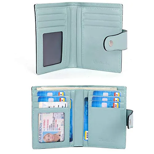 BOSTANTEN Women Leather Wallet RFID Blocking Small Bifold Zipper Pocket Wallet Card Case Purse with ID Window Blue