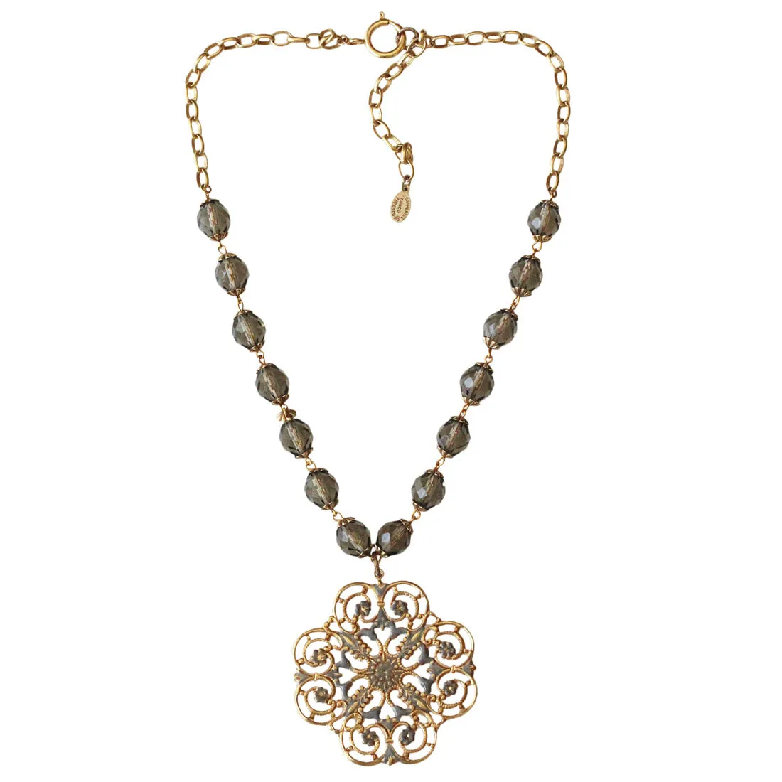 Catherine Popesco 14k Gold Plated Enamel Floral Pendant Beaded Necklace, LE178