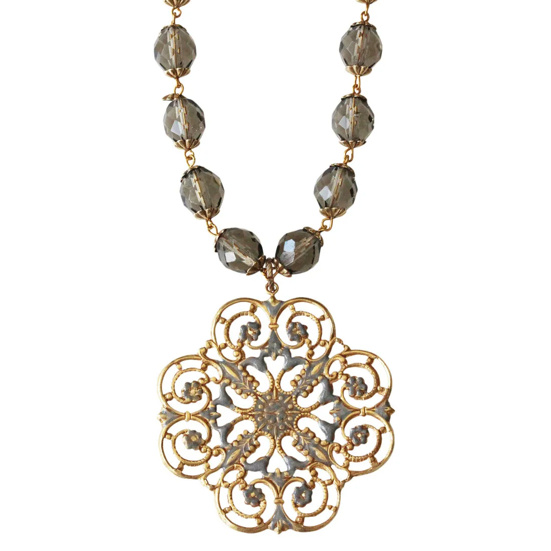 Catherine Popesco 14k Gold Plated Enamel Floral Pendant Beaded Necklace, LE178