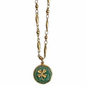 Catherine Popesco La Vie Parisienne 14k Gold Plated Enamel Lucky Four Leaf Clover Shamrock Pendant Necklace, 1057G Green