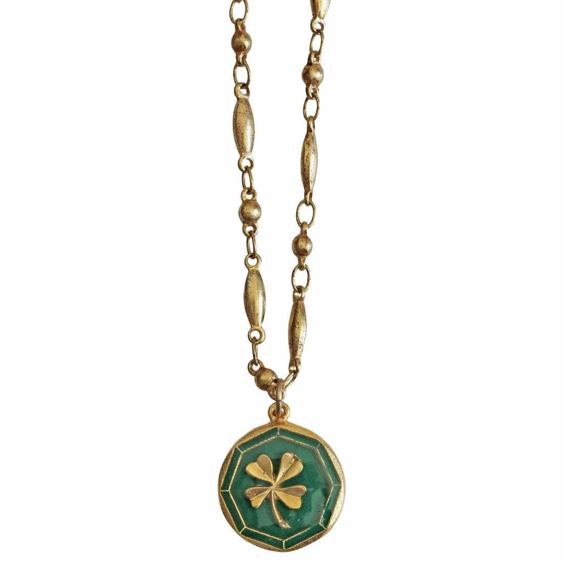 Catherine Popesco La Vie Parisienne 14k Gold Plated Enamel Lucky Four Leaf Clover Shamrock Pendant Necklace, 1057G Green