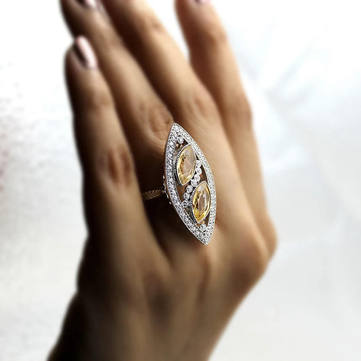 Citrine Edwardian Style Statement Ring