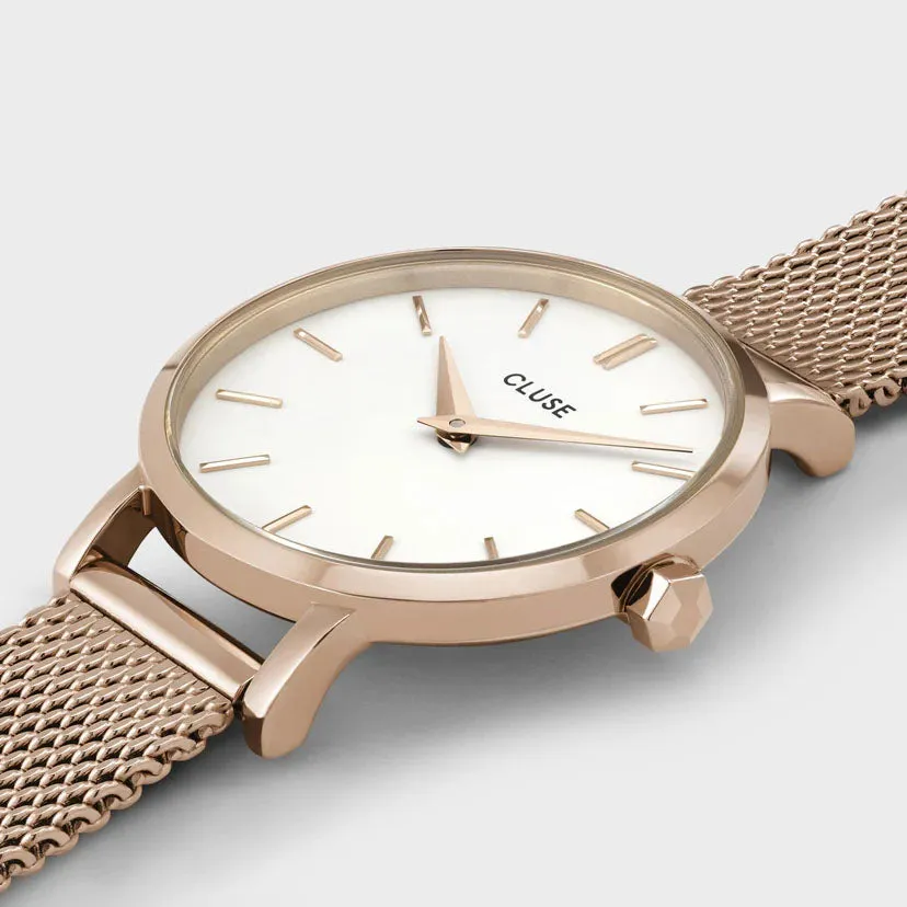 CLU Watch Boho Chic Petite Mesh White Rose Gold