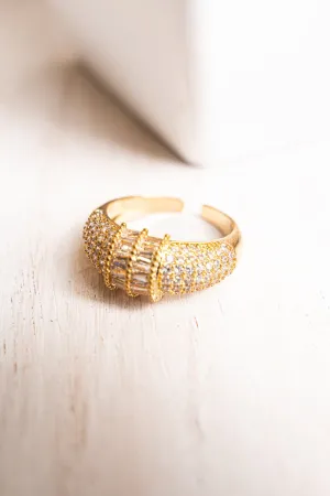 Crystal Avenue Special Moment Cubic Zirconia Goldtone Cuff Ring