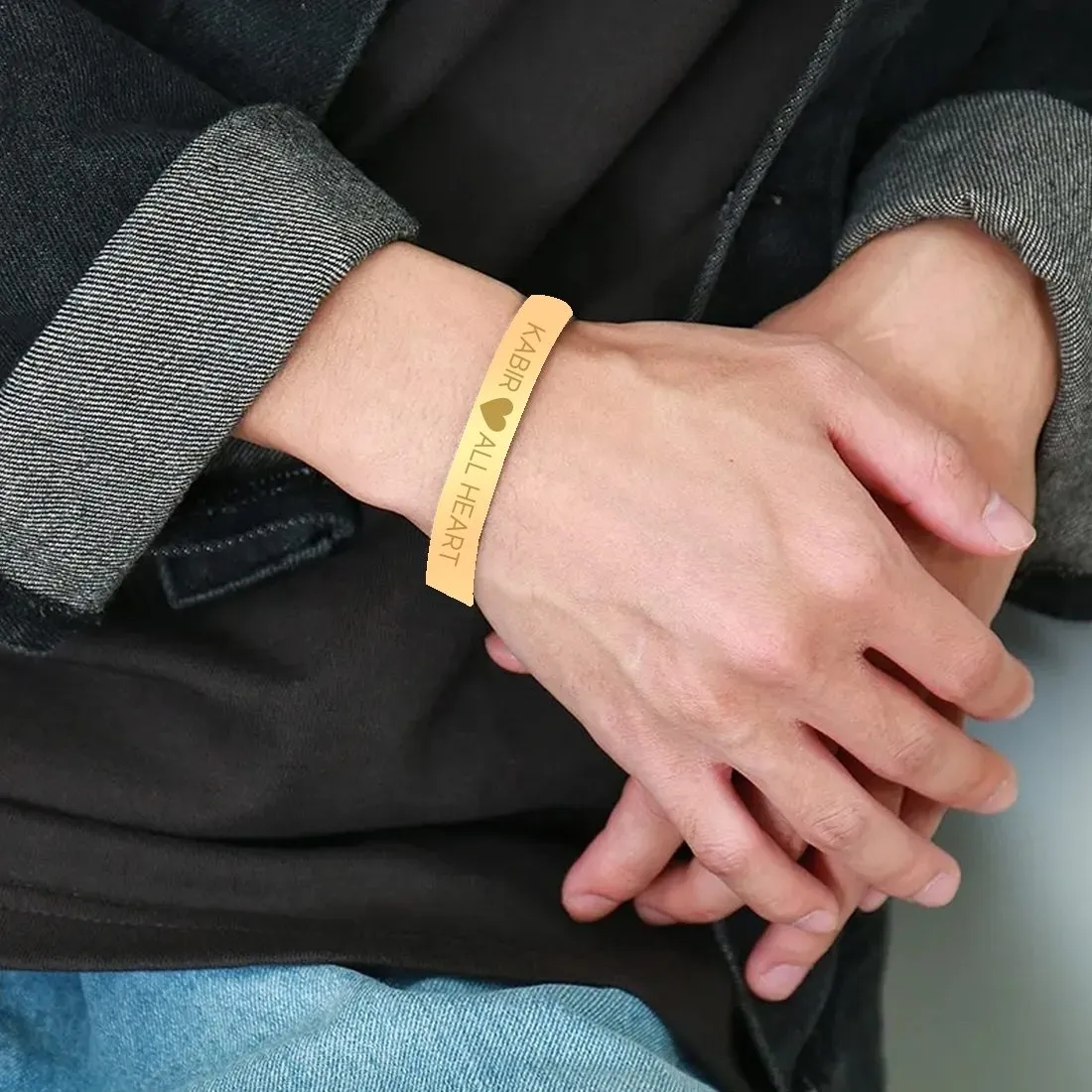 Custom Bracelets for Men Engraved Name Valentines Day Gift - Rose Gold Plated/Black Rhodium/Gold Plated - Heart