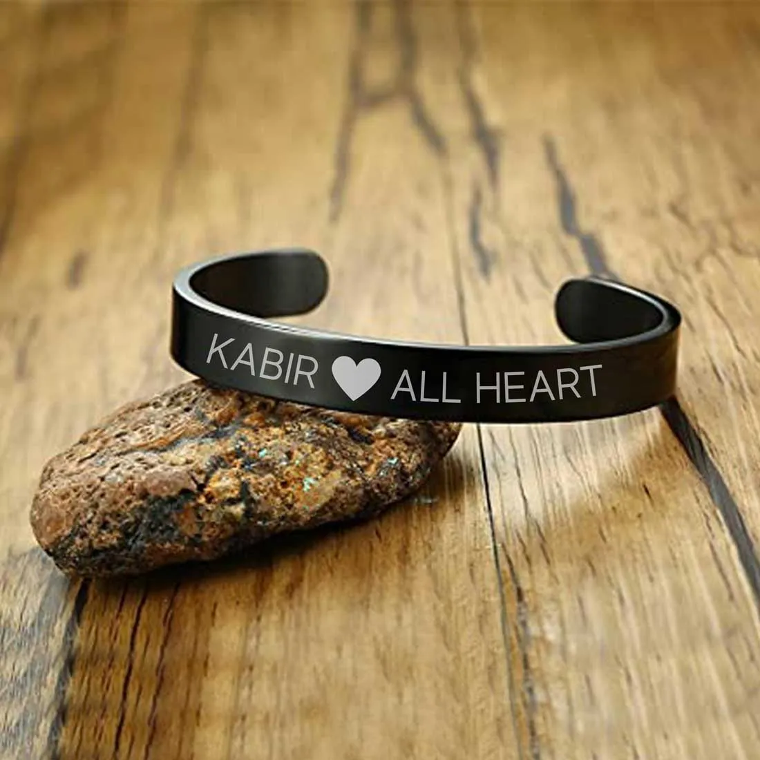 Custom Bracelets for Men Engraved Name Valentines Day Gift - Rose Gold Plated/Black Rhodium/Gold Plated - Heart