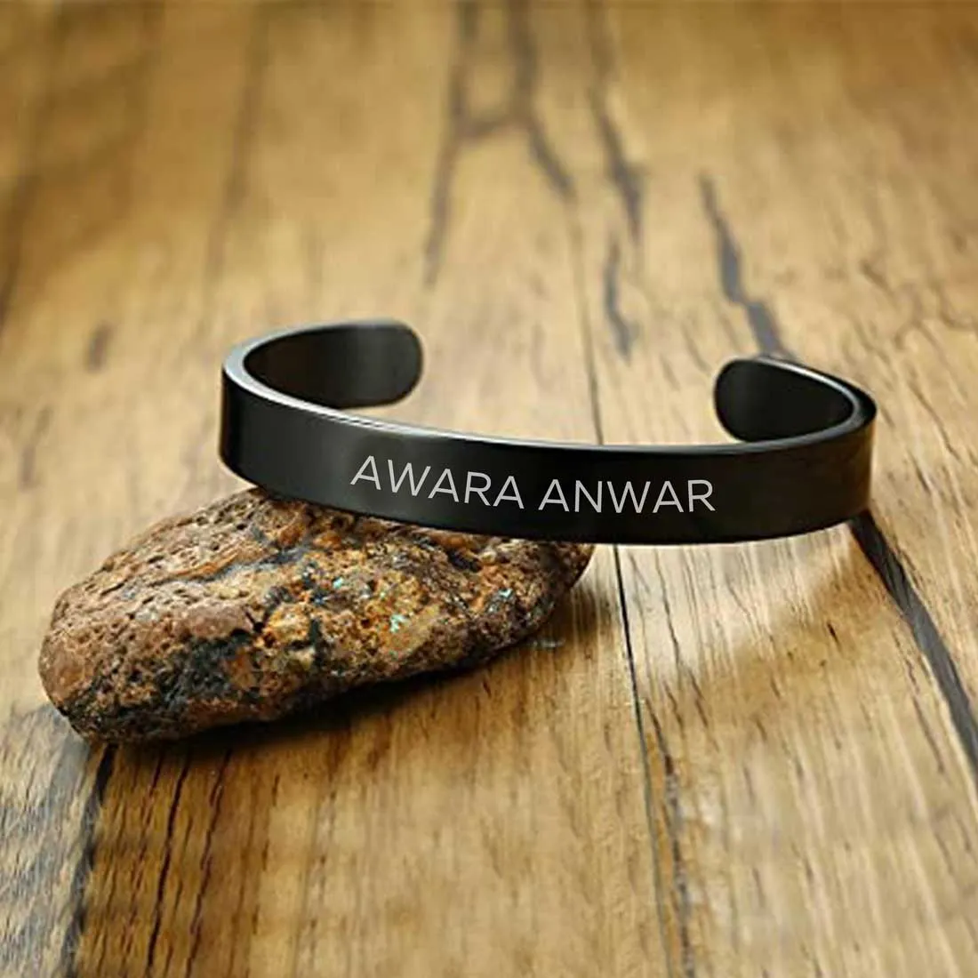 Custom Name Bracelets Kada Oval Cuff Bracelet for Men - Rose Gold Plated/Black Rhodium/Gold Plated - Name