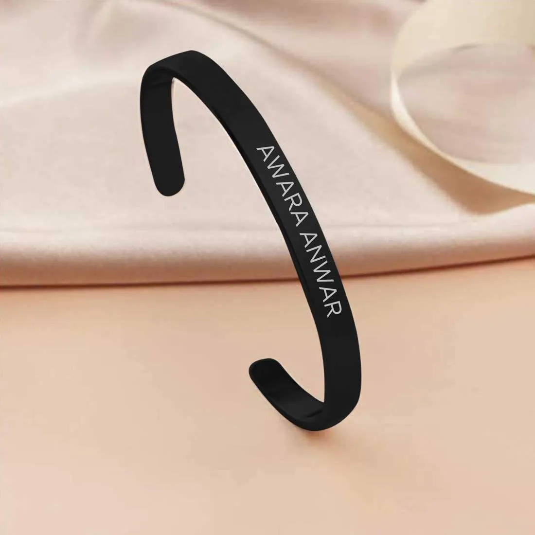 Custom Name Bracelets Kada Oval Cuff Bracelet for Men - Rose Gold Plated/Black Rhodium/Gold Plated - Name