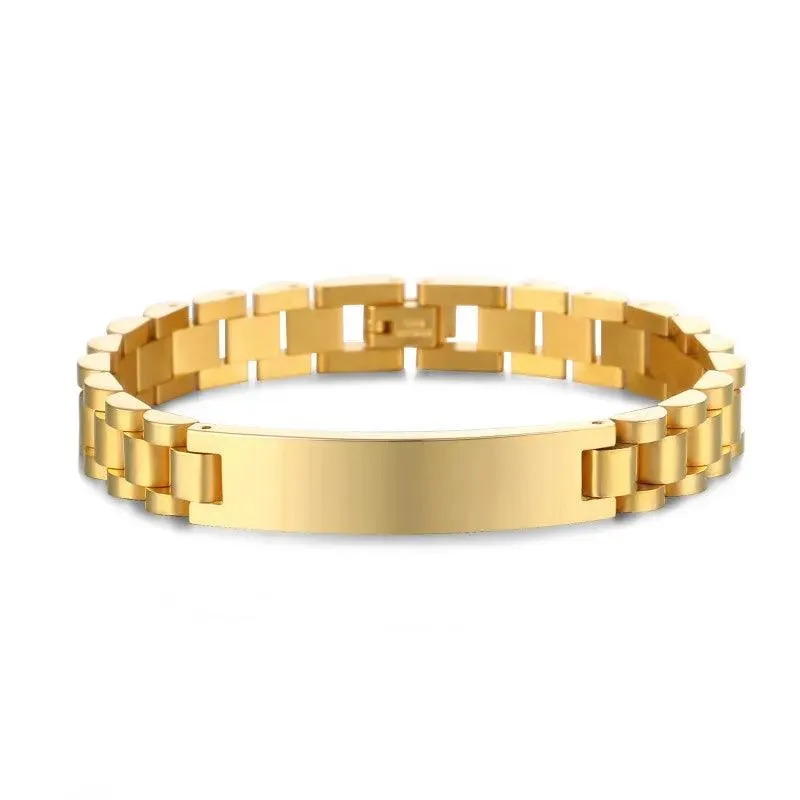 Customizable Gold Chain Nameplate Bracelets for Him and Her