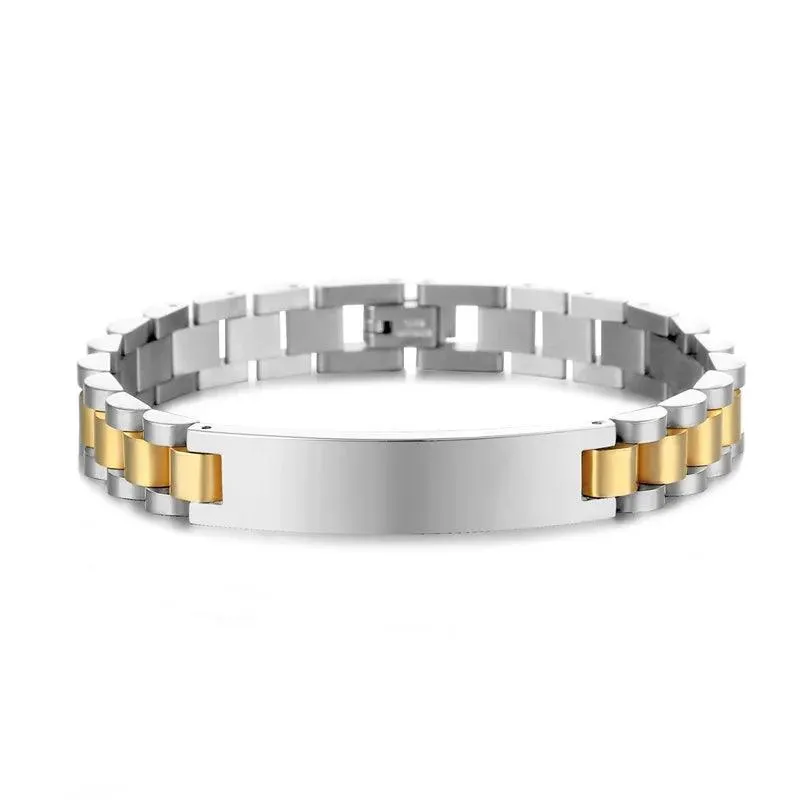 Customizable Gold Chain Nameplate Bracelets for Him and Her
