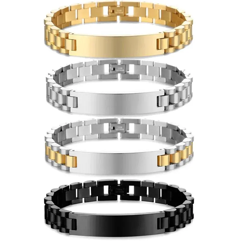 Customizable Gold Chain Nameplate Bracelets for Him and Her