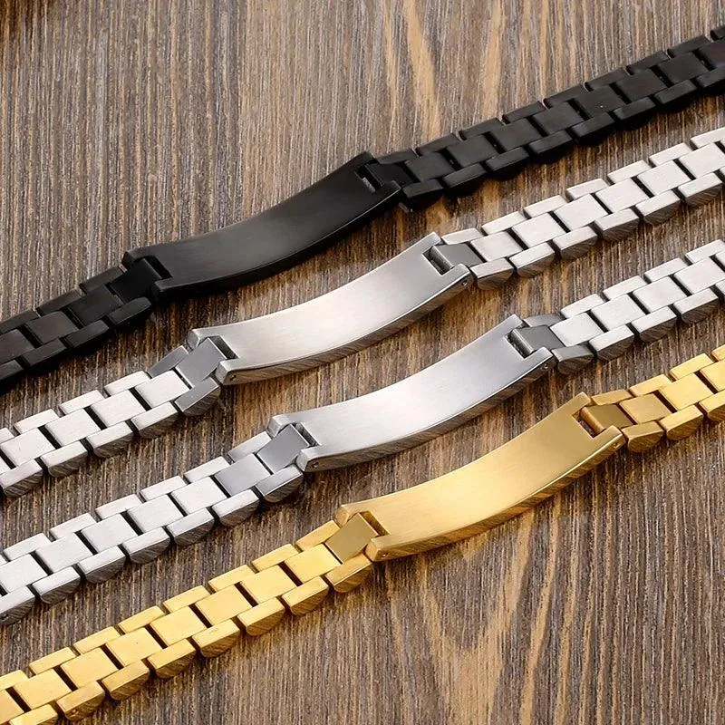 Customizable Gold Chain Nameplate Bracelets for Him and Her