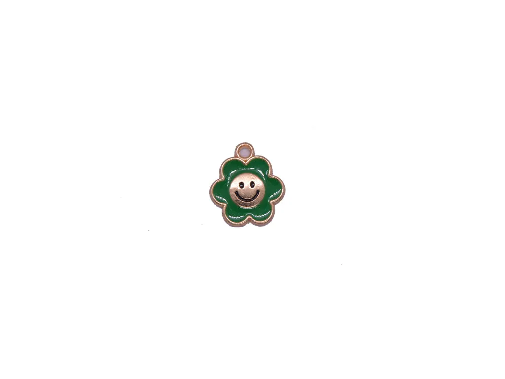 Dark Green Flower Smiley Enamel Charms