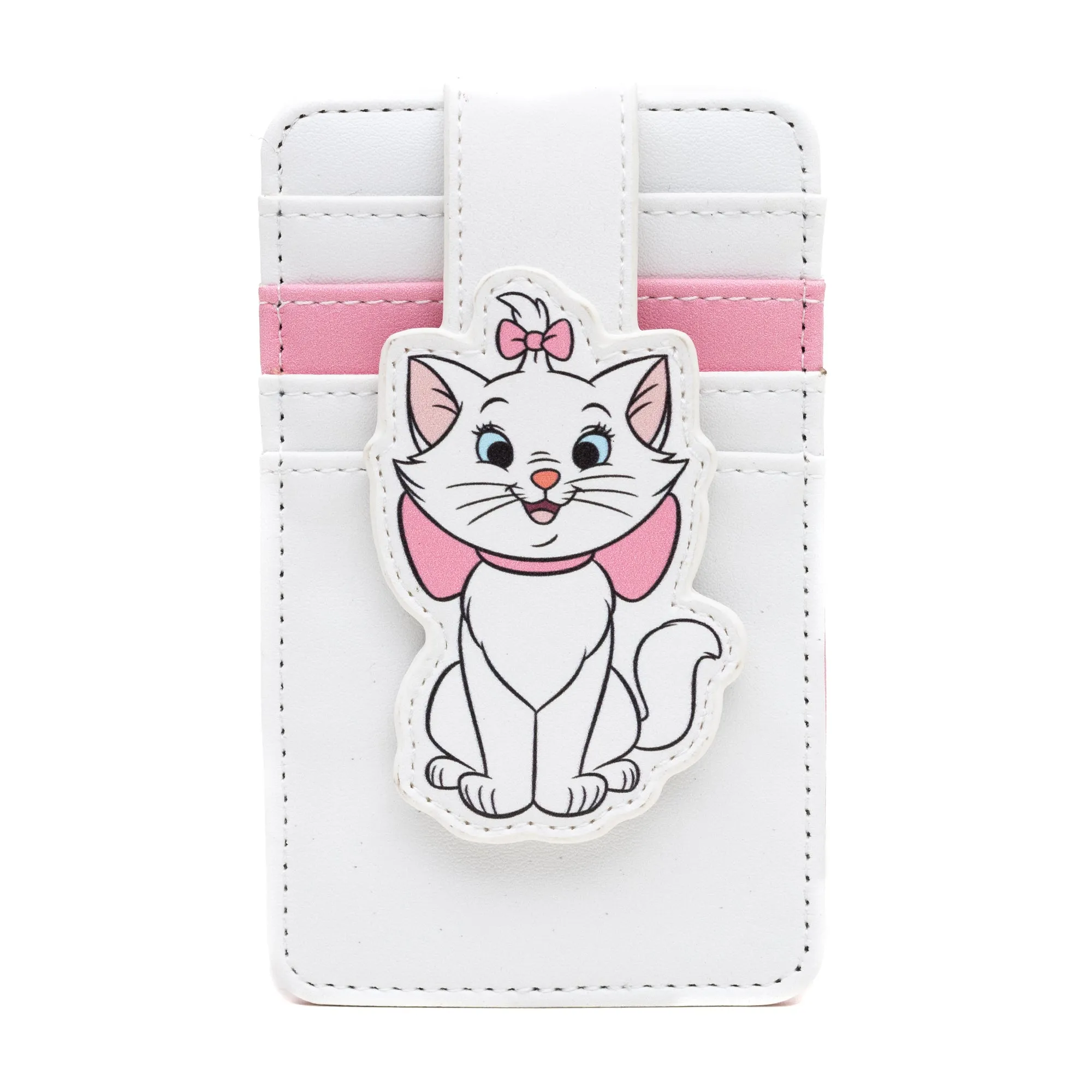 Disney Vegan Leather Wallet, ID Card Holder, Aristocats Marie Pose White Pink, 3.0" x 5.0"