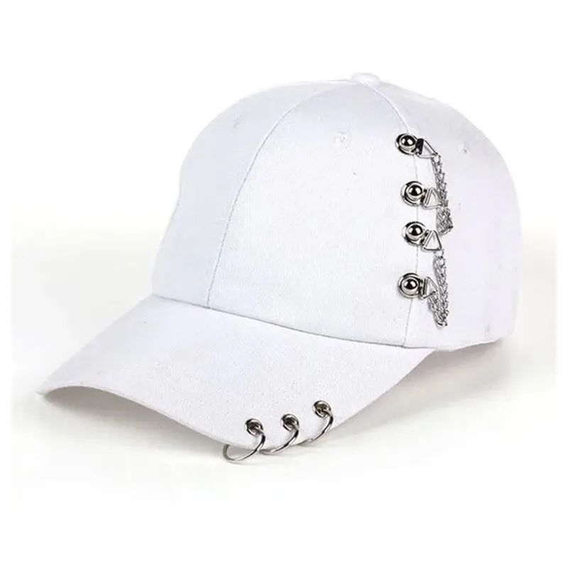 Edgy Baseball Cap with Metal Ring Accents – Fushia