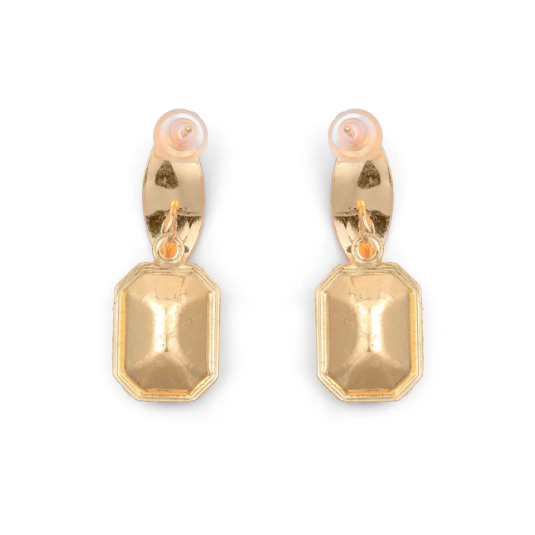 Elegant Gold-Toned Stud Earrings Featuring A Dazzling Square Rhinestone Drop.